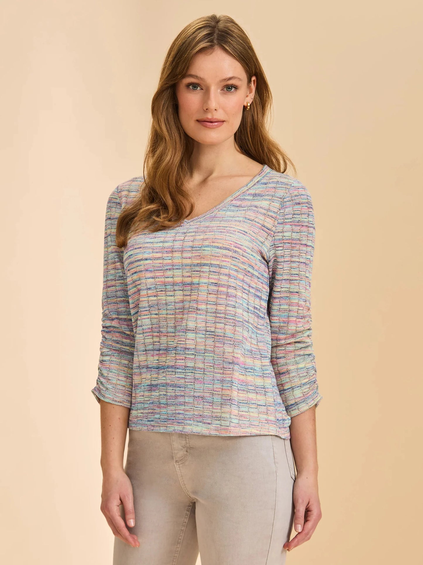 3/4 Sleeve V-Neck Top Rainbow by FDJ