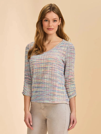 3/4 Sleeve V-Neck Top Rainbow by FDJ