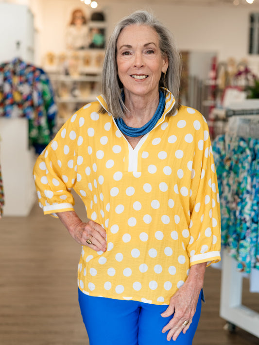 Cuffed 3/4 Dolman Sleeve Front Band Top Lemon by Multiples