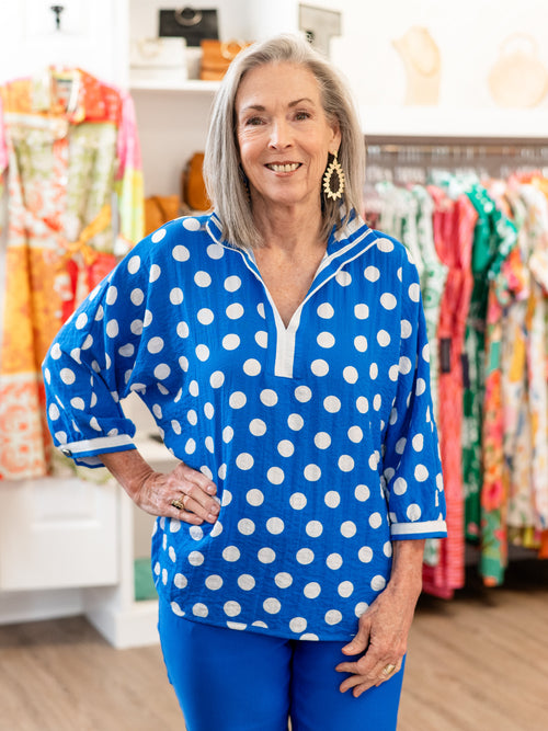 Cuffed 3/4 Dolman Sleeve Front Band Top Electric Blue by Multiples