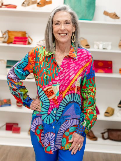 Artistic Print Button Front Blouse by Claire Desjardins