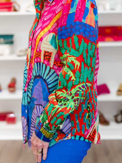 Artistic Print Button Front Blouse by Claire Desjardins