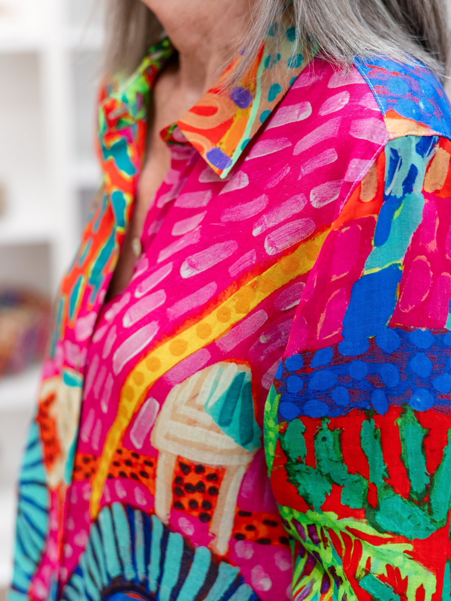 Artistic Print Button Front Blouse by Claire Desjardins