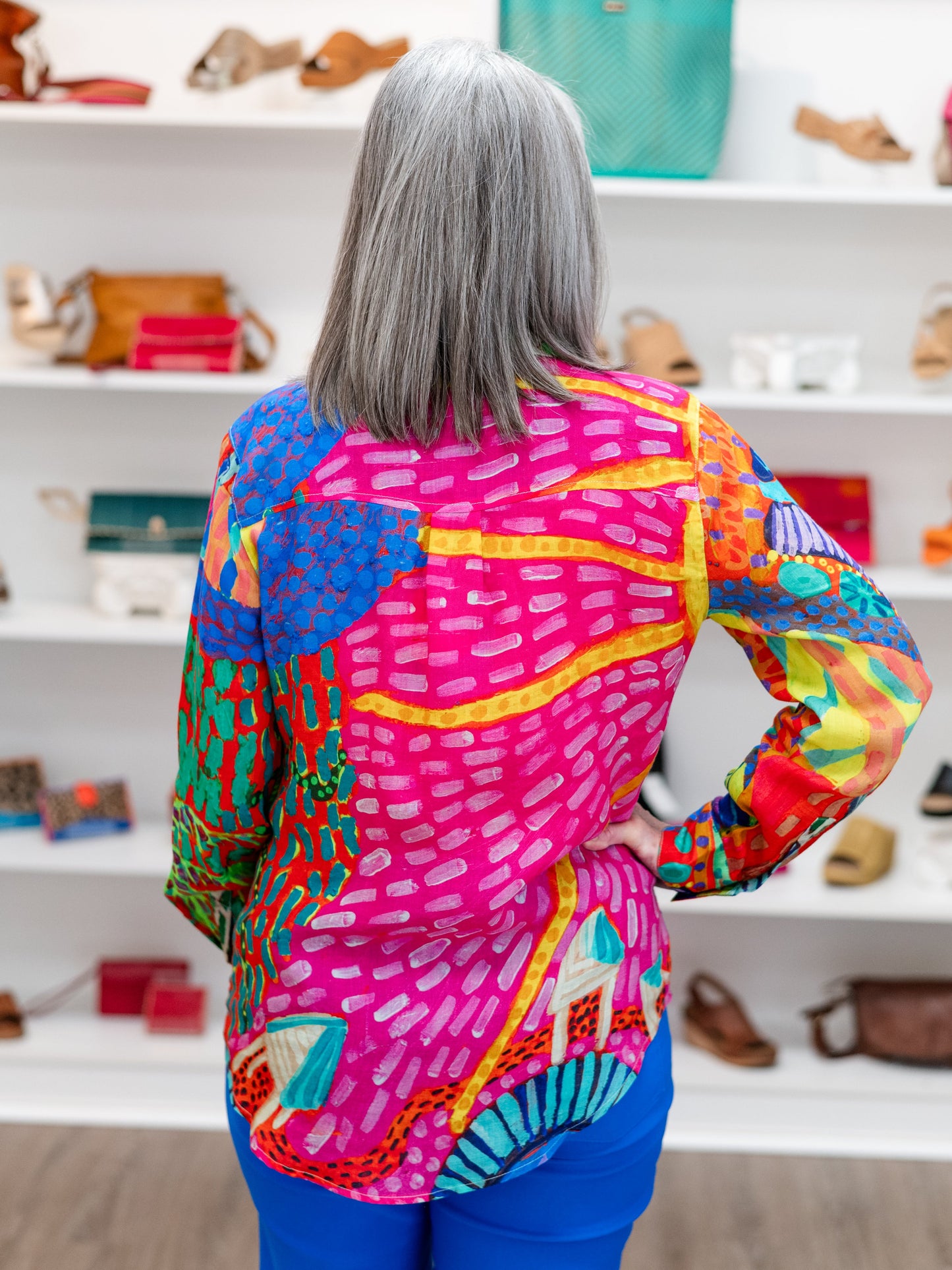 Artistic Print Button Front Blouse by Claire Desjardins