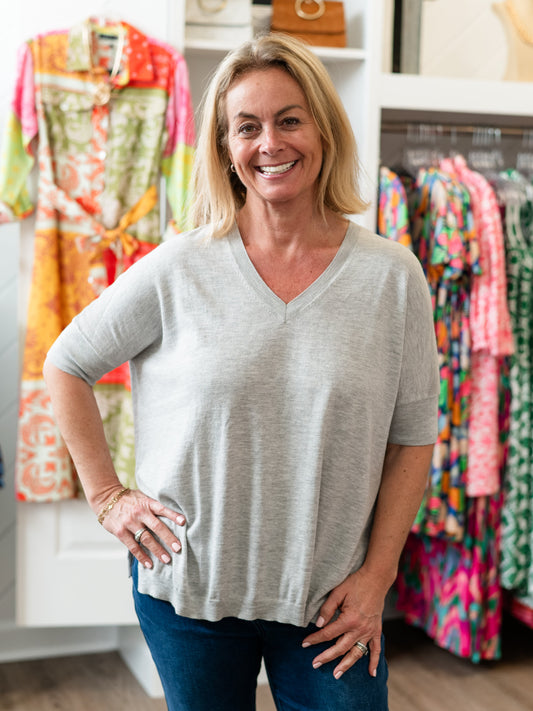 Cuffed Dolman Sleeve V-Neck Top Marl by Zaket & Plover