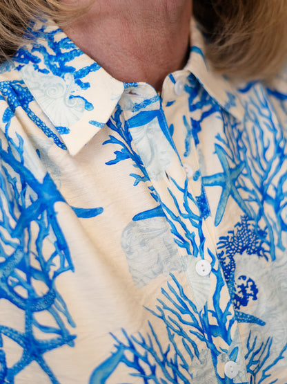 Coastal Coral Shirt Dress Blue by Boho Chic