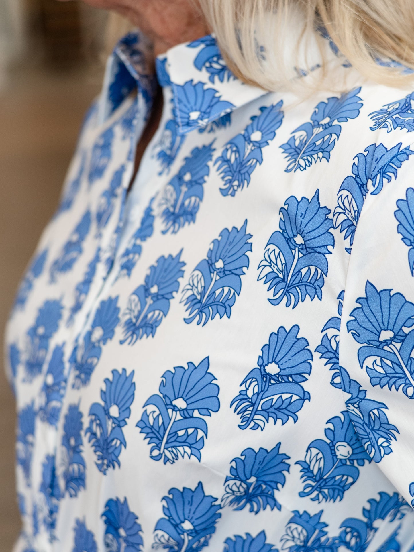 Blue Block Print Tie-Waist Shirt Dress by Boho Chic