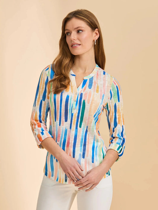 3/4 Sleeve Henley Top Bright by FDJ