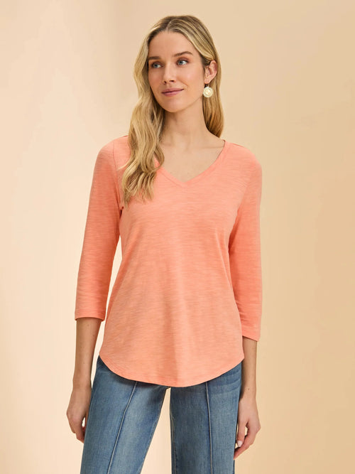3/4 Sleeve V-Neck Top Cantalaloupe by FDJ