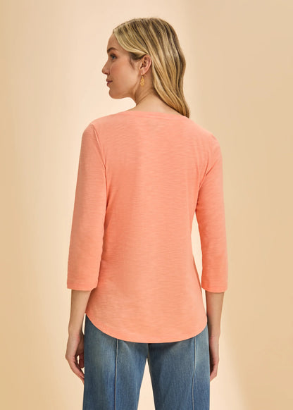 3/4 Sleeve V-Neck Top Cantalaloupe by FDJ
