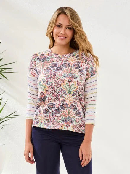 3/4 Sleeve Crew Neck Top Coral Red by Tribal