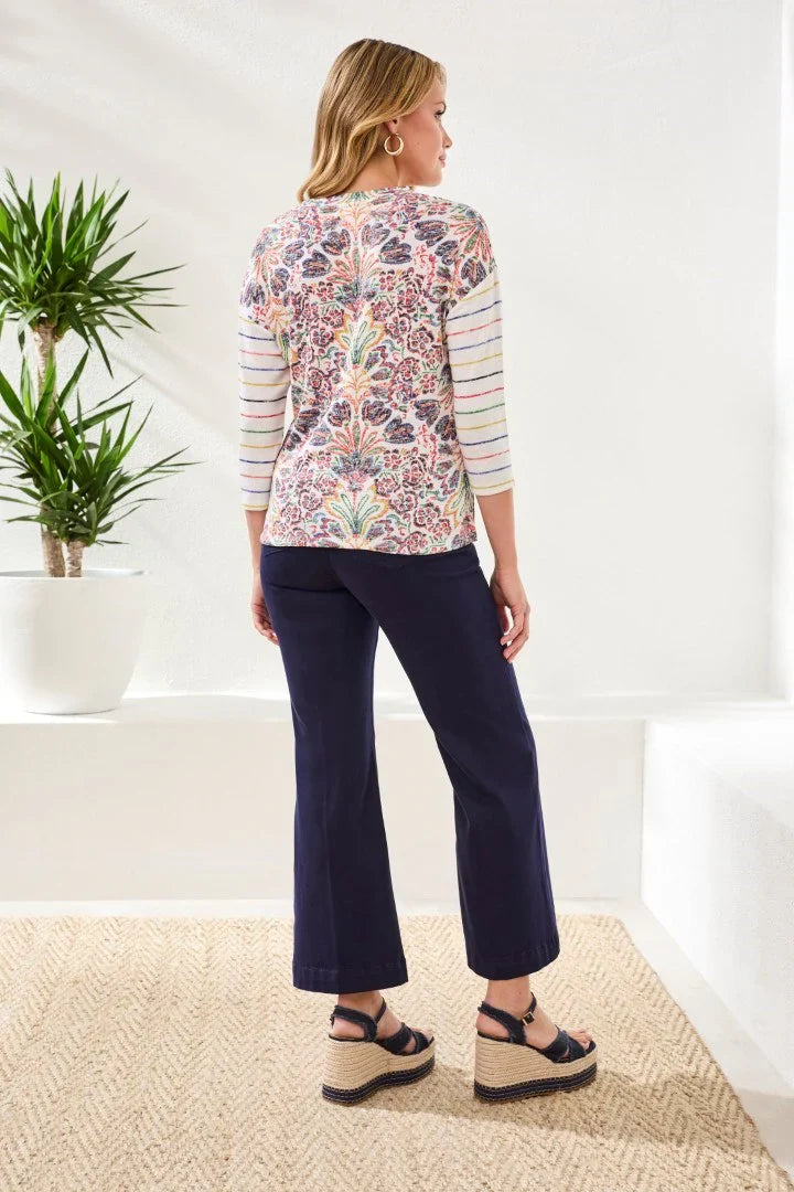 3/4 Sleeve Crew Neck Top Coral Red by Tribal