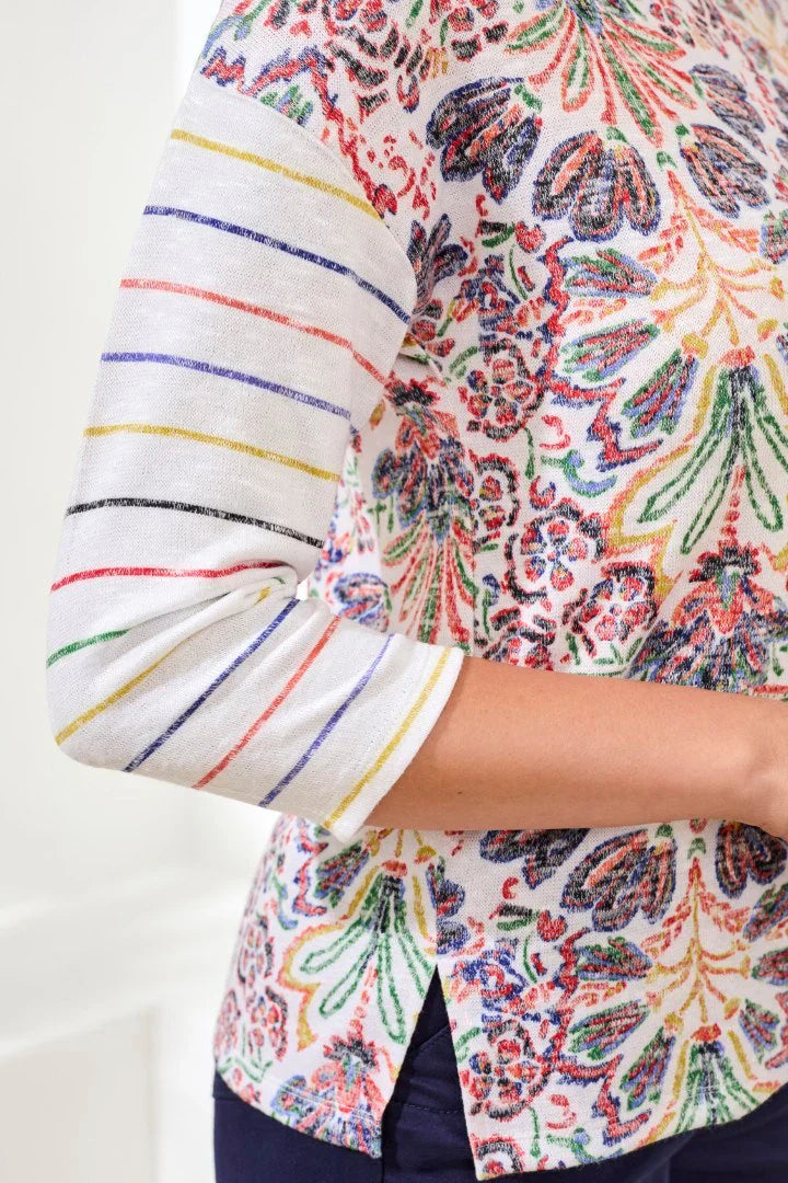 3/4 Sleeve Crew Neck Top Coral Red by Tribal